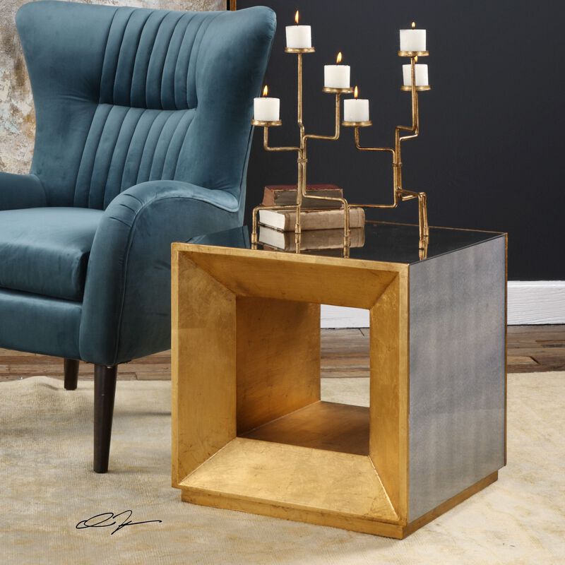 Uttermost Flair Gold Cube Table